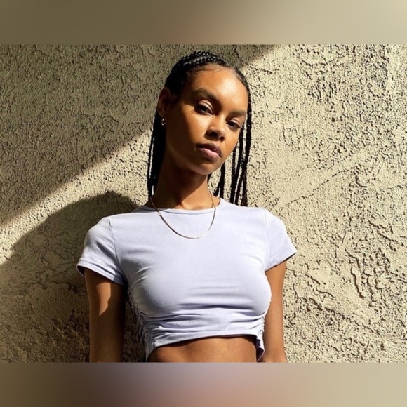 TNA aritzia gray ruched crop top medium - Picture 4 of 5